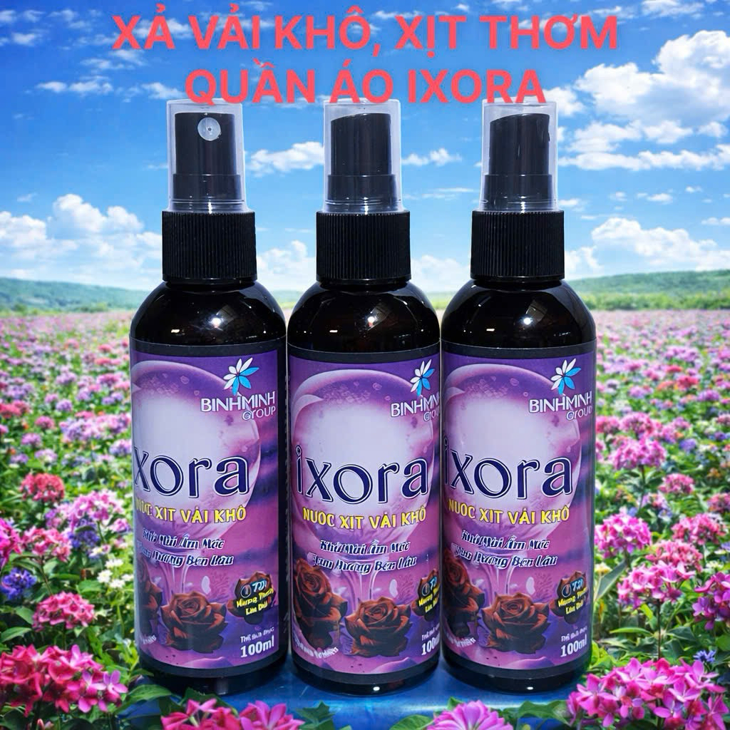 ( Flash Sale combo 6 chai)  XỊT XẢ VẢI KHÔ IXORA 100ml, XỊT THƠM QUẦN ÁO, LƯU HƯƠNG LÂU, KHỬ MÙI HIỆU QUẢ