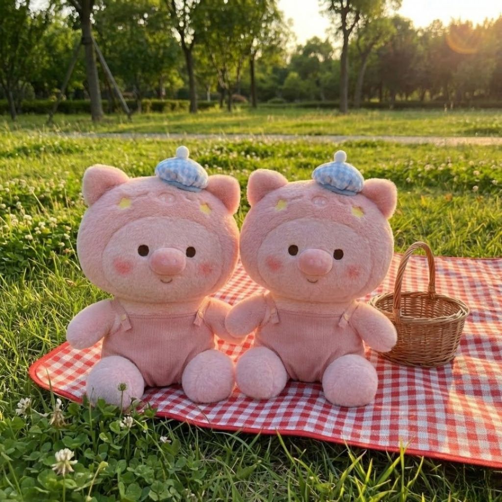 Gấu Bông Heo,Lợn Hồng Mặc Áo Yếm Đáng Yêu, Thú Nhồi Bông Heo Lulu Má Sao Đội Mũ Quà Tặng Dễ Thương Cho Bé Babisu