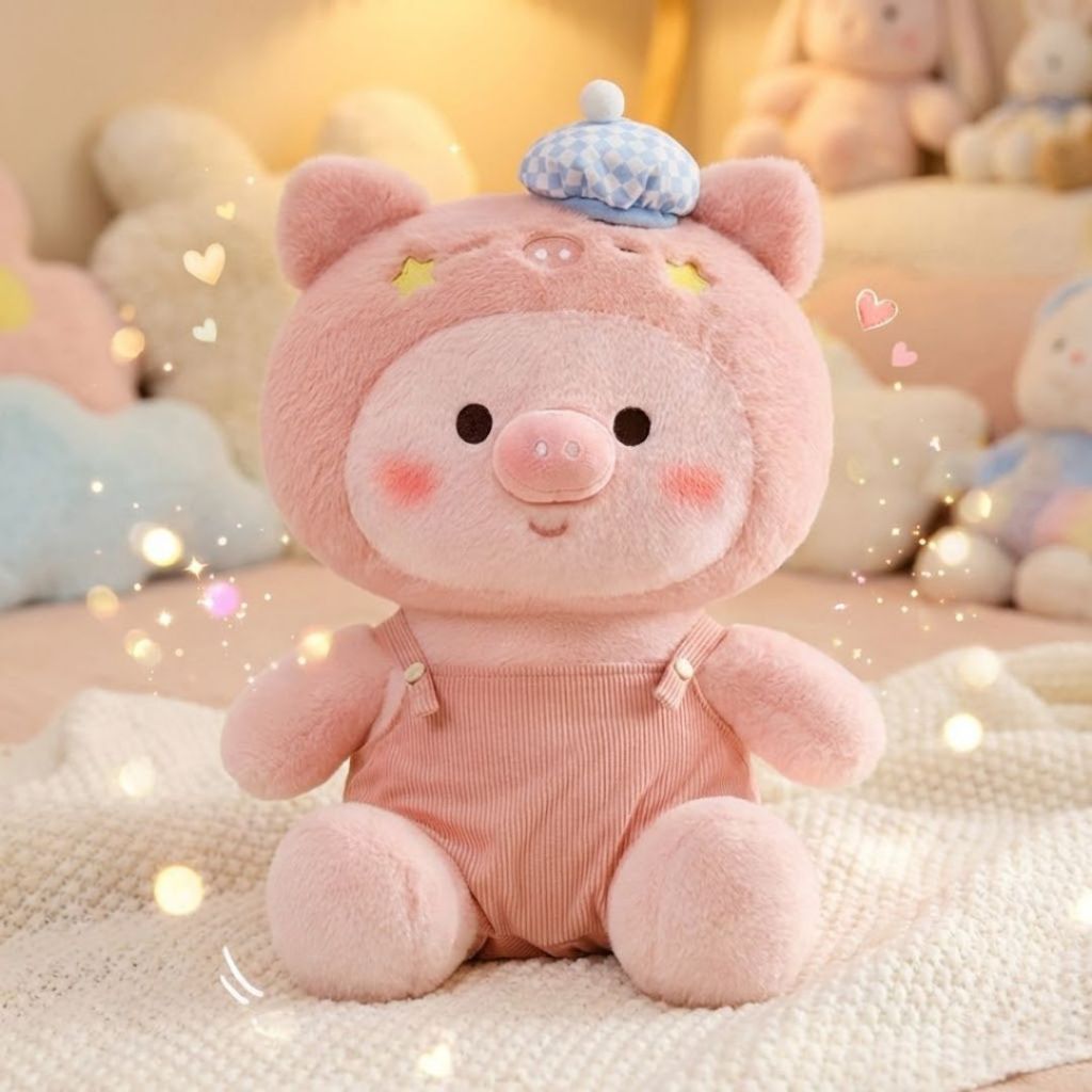 Gấu Bông Heo,Lợn Hồng Mặc Áo Yếm Dễ Thương, Thú Nhồi Bông Heo,Lợn Lông Thỏ Mềm Mại Quà Tặng Đáng Yêu Cho Bé