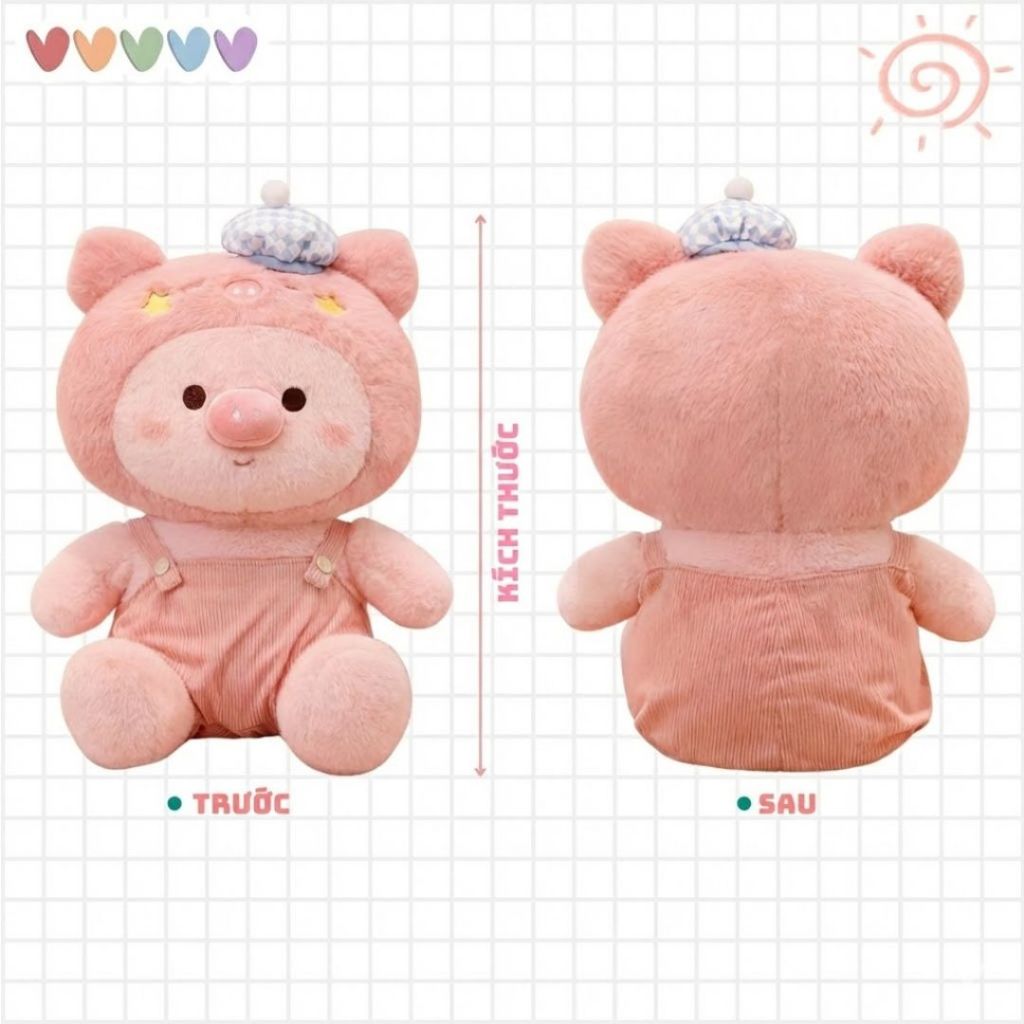 Gấu Bông Heo,Lợn Hồng Mặc Áo Yếm Dễ Thương, Thú Nhồi Bông Heo,Lợn Lông Thỏ Mềm Mại Quà Tặng Đáng Yêu Cho Bé