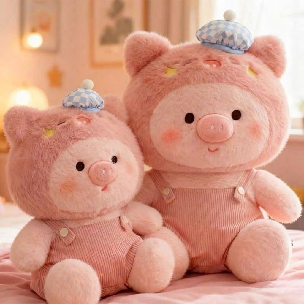 Gấu Bông Heo,Lợn Hồng Mặc Áo Yếm Đáng Yêu, Thú Nhồi Bông Heo Lulu Má Sao Đội Mũ Quà Tặng Dễ Thương Cho Bé Babisu