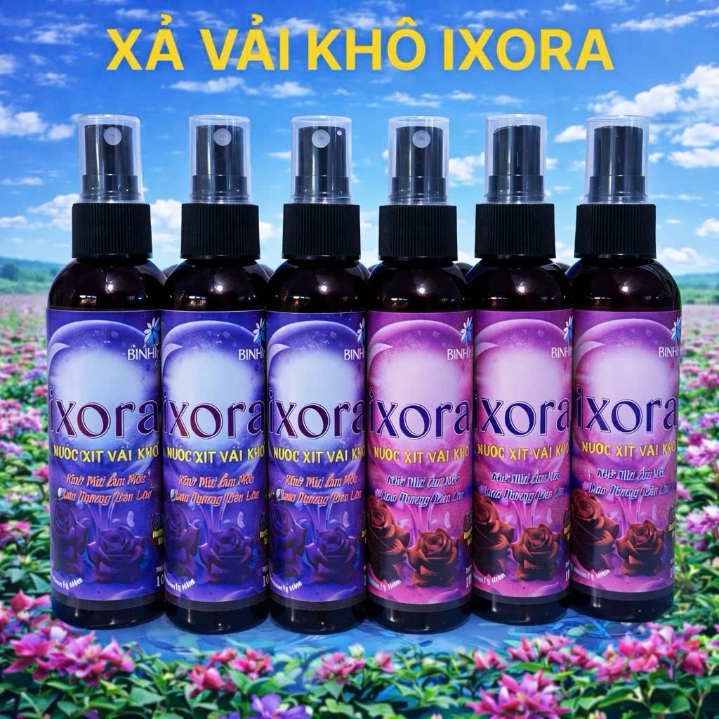 ( Flash Sale combo 6 chai)  XỊT XẢ VẢI KHÔ IXORA 100ml, XỊT THƠM QUẦN ÁO, LƯU HƯƠNG LÂU, KHỬ MÙI HIỆU QUẢ