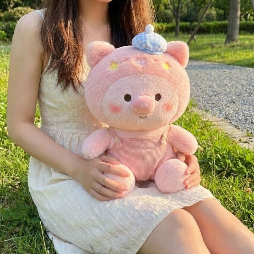 Gấu Bông Heo,Lợn Hồng Mặc Áo Yếm Đáng Yêu, Thú Nhồi Bông Heo Lulu Má Sao Đội Mũ Quà Tặng Dễ Thương Cho Bé Babisu
