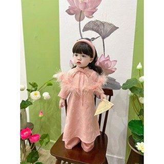 Áo dài ChoiChuu kèm choàng màu hồng cho bé gái mặc đám cưới đám hỏi