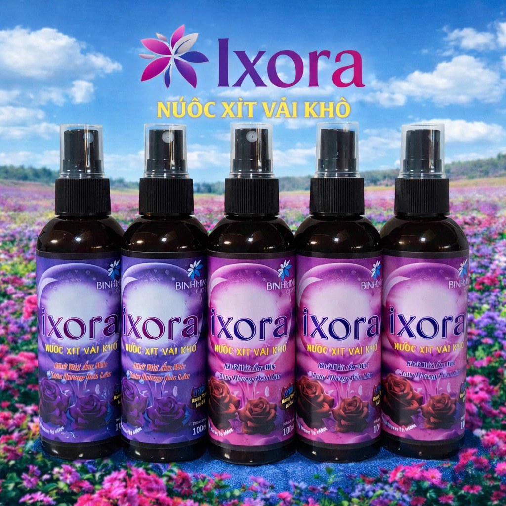( Flash Sale combo 6 chai)  XỊT XẢ VẢI KHÔ IXORA 100ml, XỊT THƠM QUẦN ÁO, LƯU HƯƠNG LÂU, KHỬ MÙI HIỆU QUẢ