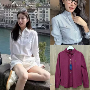 Linh Moon Áo sơ mi oxford nữ dáng rộng sọc xanh – trắng thoáng mát mặc đi học đi làm hàng Kèm Ảnh Thật
