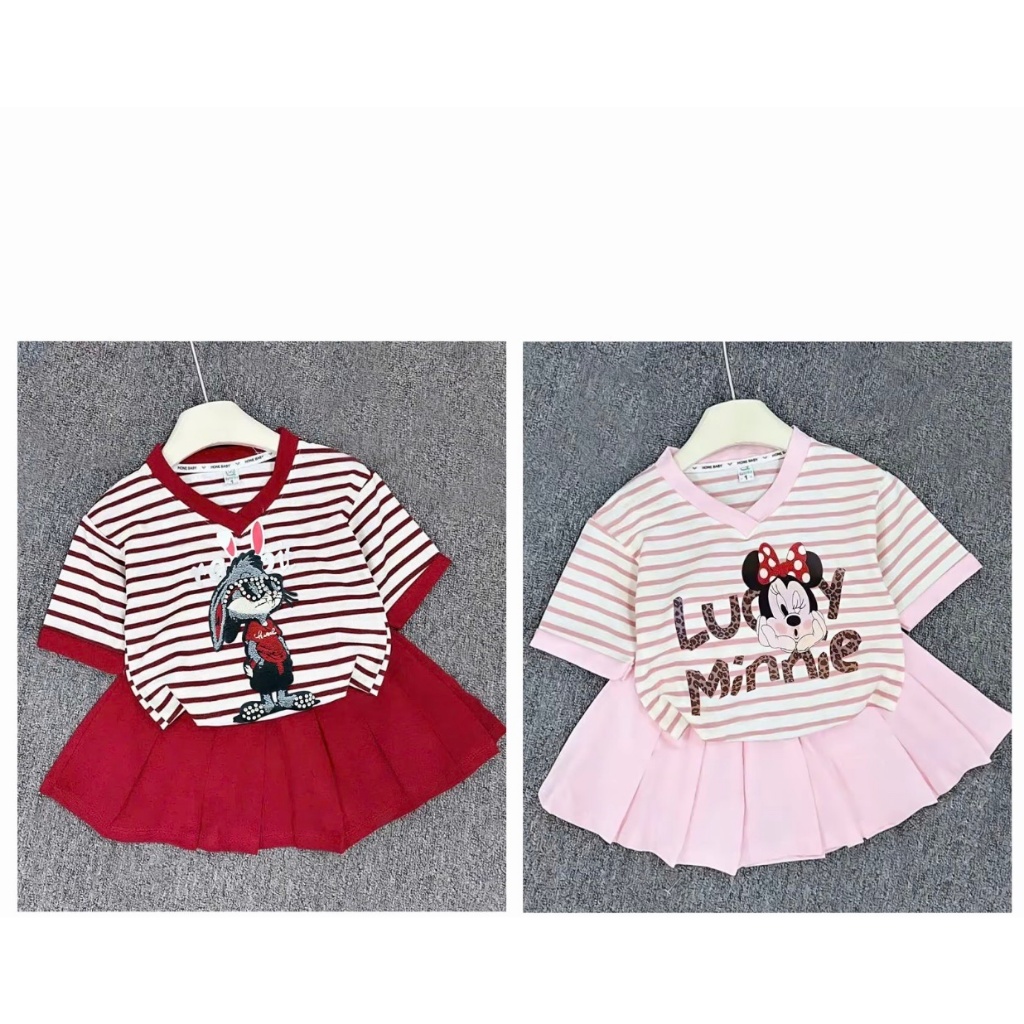 SÉT VÁY XẾP LY BÉ GÁI IN HÌNH CHUỘT  MICKY CHẤT MỀM MẠI CO GIÃN 4 CHIỀU sz 10-42kg