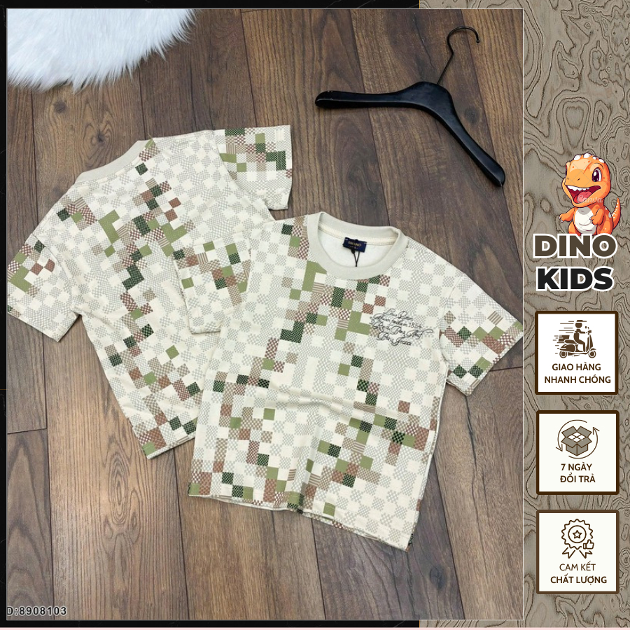 Áo thun chất cotton kiểu cách siêu đẹp cho bé trai ô vuông màu sắc-Áo phông ngắn tay cho bé trai thêu chữ nhỏ cao cấp