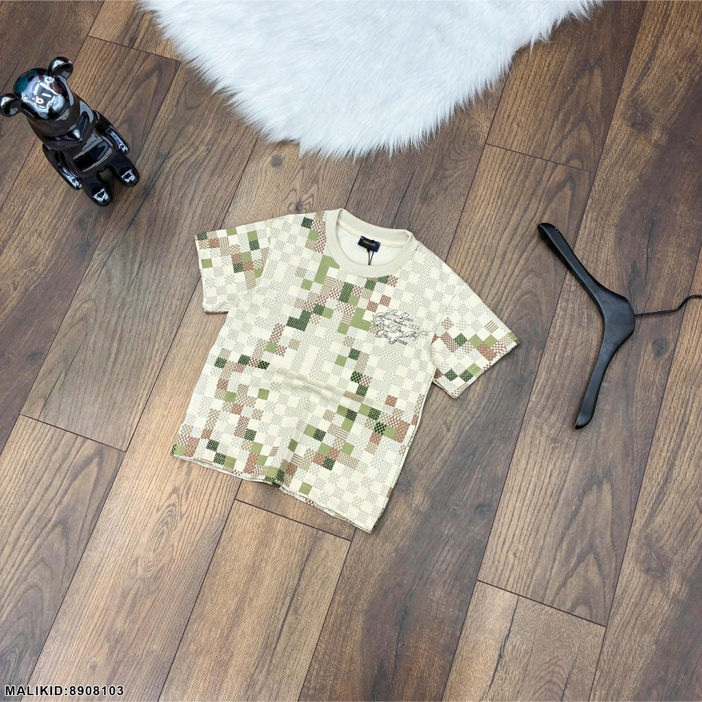 Áo thun chất cotton kiểu cách siêu đẹp cho bé trai ô vuông màu sắc-Áo phông ngắn tay cho bé trai thêu chữ nhỏ cao cấp