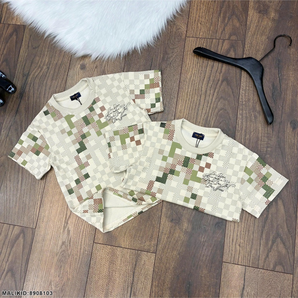 Áo thun chất cotton kiểu cách siêu đẹp cho bé trai ô vuông màu sắc-Áo phông ngắn tay cho bé trai thêu chữ nhỏ cao cấp
