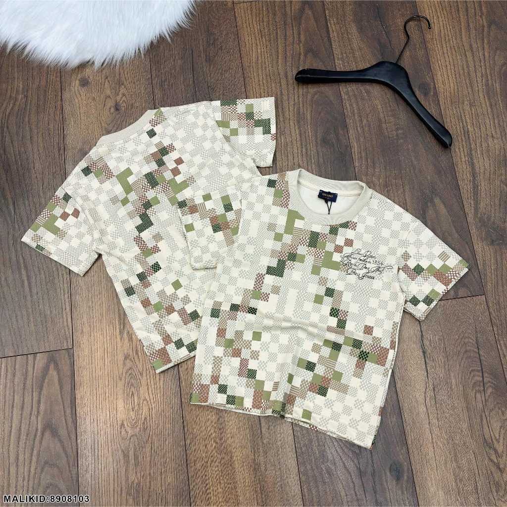 Áo thun chất cotton kiểu cách siêu đẹp cho bé trai ô vuông màu sắc-Áo phông ngắn tay cho bé trai thêu chữ nhỏ cao cấp