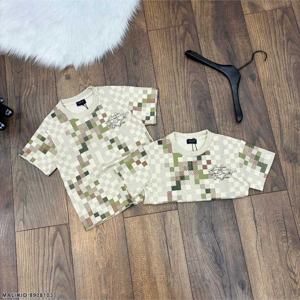 Áo thun chất cotton kiểu cách siêu đẹp cho bé trai ô vuông màu sắc-Áo phông ngắn tay cho bé trai thêu chữ nhỏ cao cấp