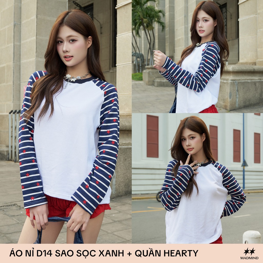 MADMIND Áo Nỉ Raglan Unisex Nam Nữ Tay Dài In Kiểu Vintage Ngôi Sao D14 - Màu Đen, Đỏ, Xám, Sọc Trắng, Sọc Xanh, Sọc Đen | BigBuy360 - bigbuy360.vn