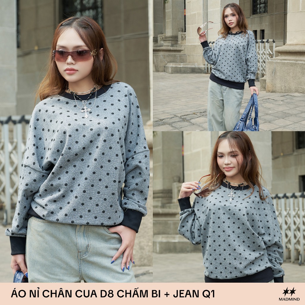 MADMIND Áo Nỉ Sweater Unisex Tay Dài In Ngôi Sao Mặc D8 - Xám, Xám Trắng , Xám Chì , Nâu, Chấm Bi | BigBuy360 - bigbuy360.vn