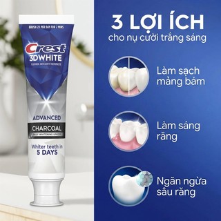 Combo kem đánh răng Crest 3D White Advanced Charcoal (93g x 2)