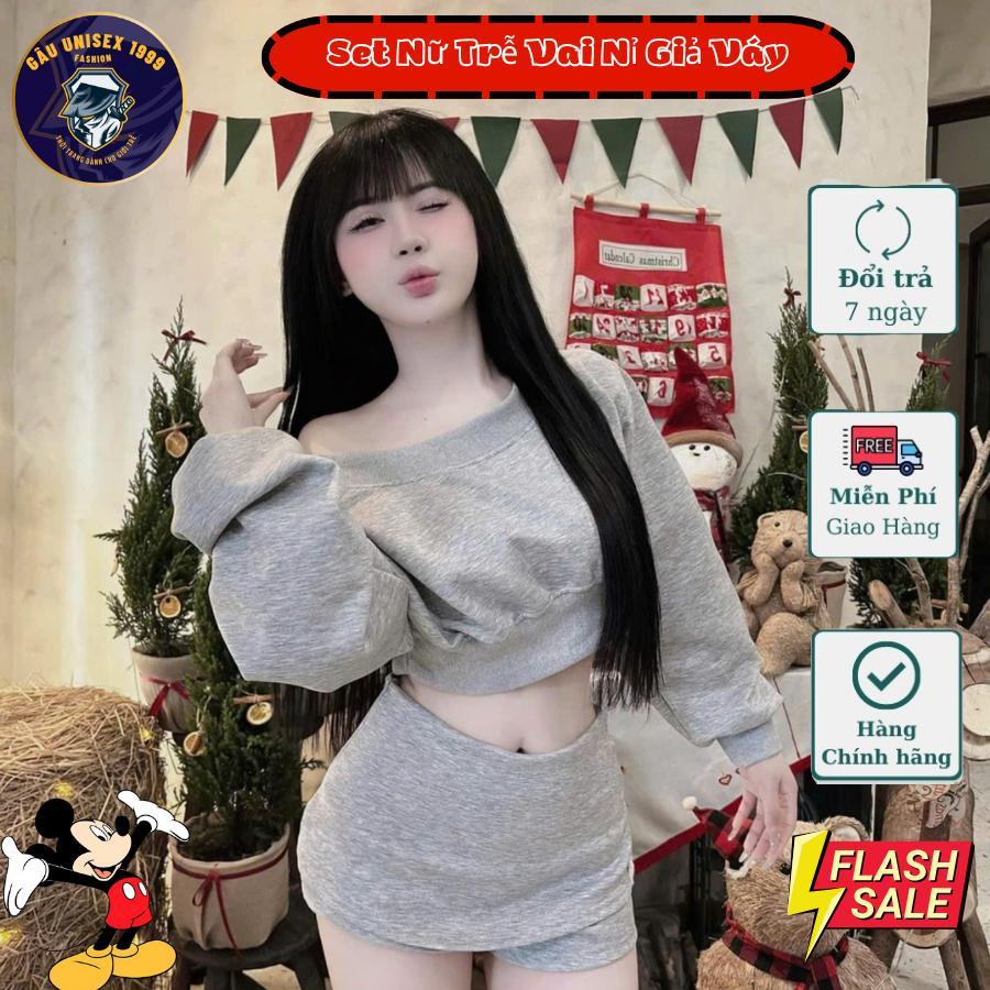 Sét Váy Nữ Sang Chảnh Trễ Vai Kiểu Mới Hotrend Phối Chân Váy Giả Quần Basic Tôn Giáng Cực Xinh