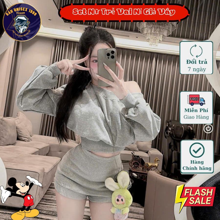Sét Váy Nữ Sang Chảnh Trễ Vai Kiểu Mới Hotrend Phối Chân Váy Giả Quần Basic Tôn Giáng Cực Xinh