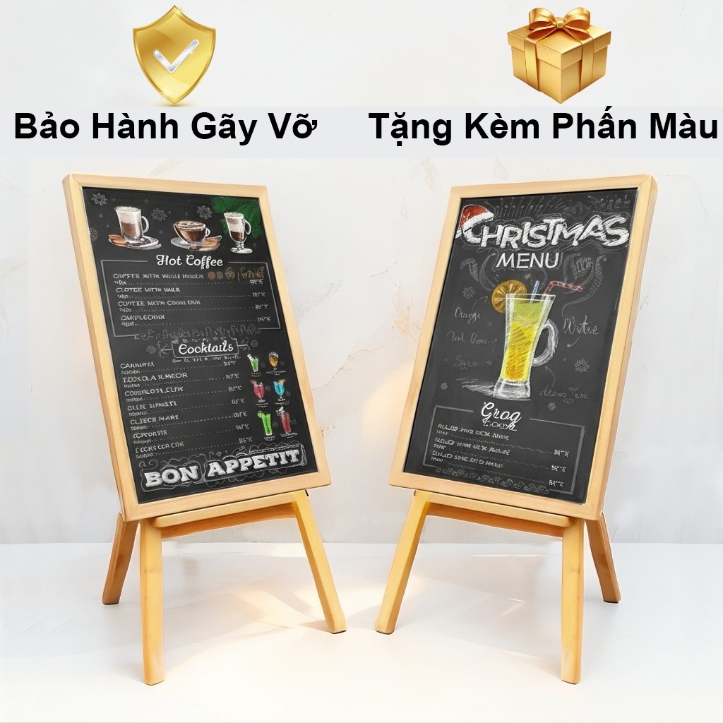 Bảng Đen Menu Tặng Kèm Phấn Màu  - Bảng Viết Phấn Khung Gỗ Cao Cấp - Bảng Decor Nhà Hàng Cafe