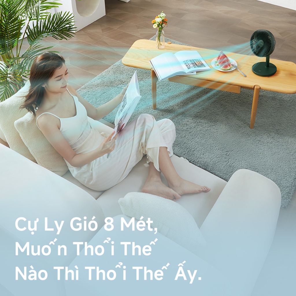 Quạt bàn JisuLife, pin 8000mAh, dùng 28h, sạc được, có thể kéo dài, quạt sàn đứng