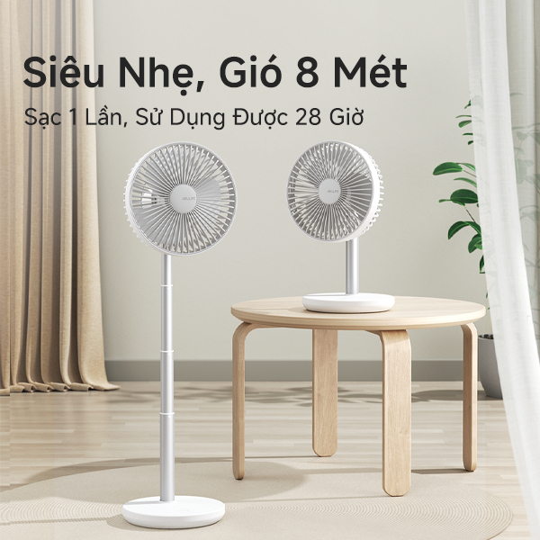 Quạt bàn JisuLife, pin 8000mAh, dùng 28h, sạc được, có thể kéo dài, quạt sàn đứng