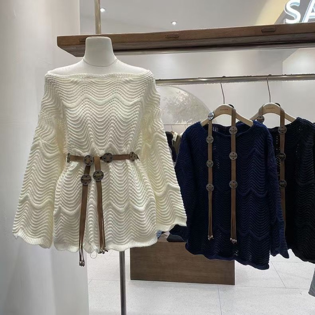 [Có Sẵn] Áo Len Trễ Vai Thu Đông Phong Cách Hàn Quốc Có Kèm Đai❤️( hàng quảng châu loại 1 order 7-15 ngày)