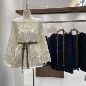 Áo Len Trễ Vai Thu Đông Phong Cách Hàn Quốc Có Kèm Đai❤️( hàng quảng châu loại 1 order 7-15 ngày)
