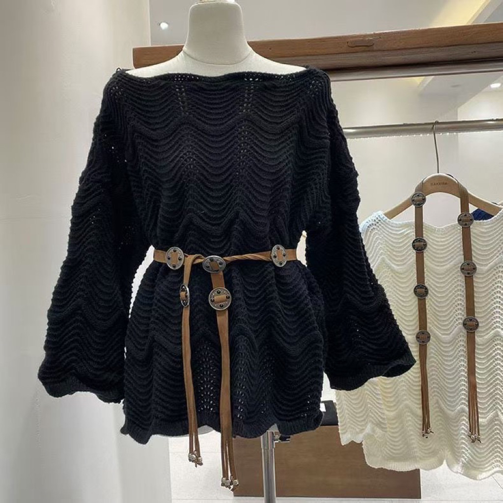 [Có Sẵn] Áo Len Trễ Vai Thu Đông Phong Cách Hàn Quốc Có Kèm Đai❤️( hàng quảng châu loại 1 order 7-15 ngày)
