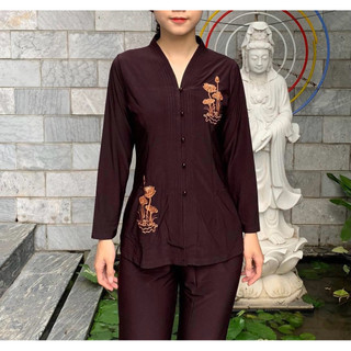 BàLai ĐũiThêu NútNhựa Nữ# Đồ Lam Đi Chùa