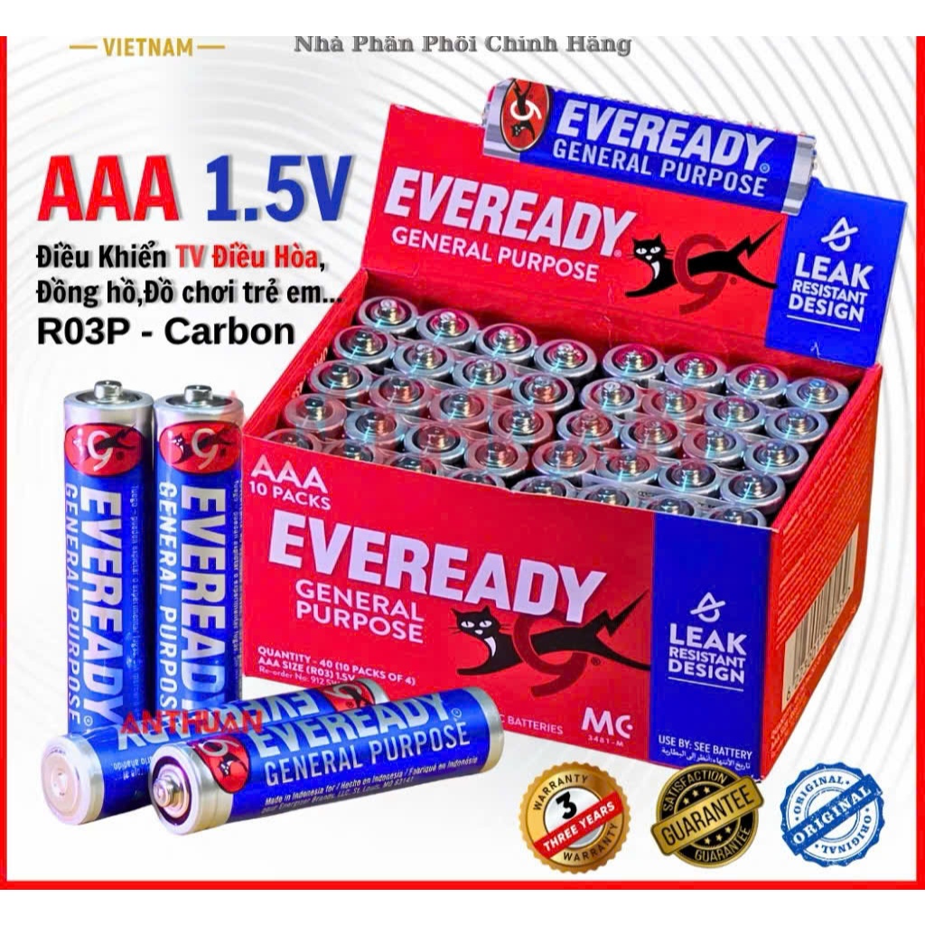 HN Pin Đũa Eveready AAA General Purpose - Hộp 40 viên Pin 3A 1.5V R03P ...