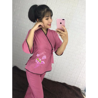Nhật Nơ Phối Thêu Hoa Nữ # Đồ Lam Đi Chùa