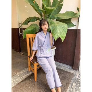 Nhật Nơ Phối Thêu Hoa Nữ # Đồ Lam Đi Chùa