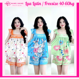 Đồ ngủ nữ 40-60kg, đồ ngủ 2 dây cánh tiên quần đùi lụa latin mịn mát 60CS04, đồ bộ nữ đồ mặc nhà dễ thương