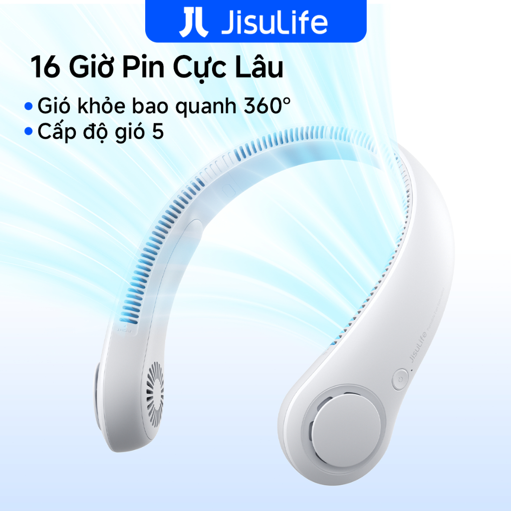 Quạt đeo cổ JisuLife 3, pin bền, 3 cấp gió, gọn nhẹ, tiện du lịch, ngoài trời, dùng hàng ngày