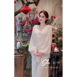 Set Pháp Phục 3 Món: Áo Voan Kim Sa + Áo 2 Dây + Quần Suông Chuẩn She’s