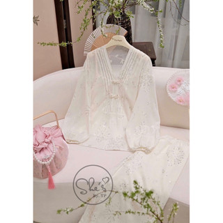Set Pháp Phục 3 Món: Áo Voan Kim Sa + Áo 2 Dây + Quần Suông Chuẩn She’s