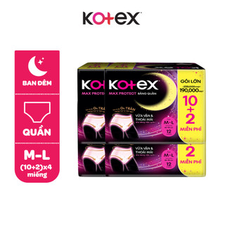 Combo 4/ Combo 8 gói Băng Vệ Sinh Dạng Quần Kotex Ban Đêm Cỡ M/L (10+2) Miếng/Gói