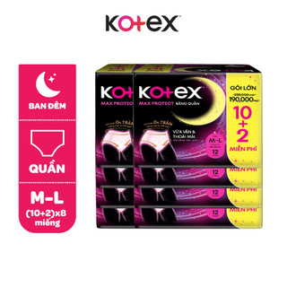Combo 4/ Combo 8 gói Băng Vệ Sinh Dạng Quần Kotex Ban Đêm Cỡ M/L (10+2) Miếng/Gói