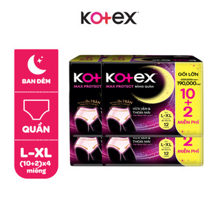 Combo 4/Combo 8 gói Băng Vệ Sinh Dạng Quần Kotex Ban Đêm Cỡ L/XL (10+2) Miếng/Gói