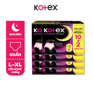 Combo 4/Combo 8 gói Băng Vệ Sinh Dạng Quần Kotex Ban Đêm Cỡ L/XL (10+2) Miếng/Gói