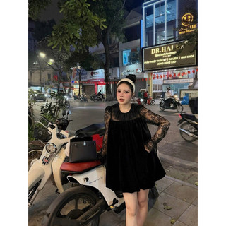 Váy Xuông Nhung Tay Ren KAB Hot Hit [Sẵn]