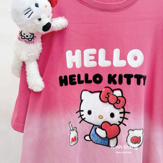 Áo Phông Loang Hồng Gấu 13De Marzo Kitty Chữ Nhung QC