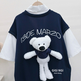 Áo Sơ Mi Cộc Tay Gấu 13De Marzo Pha Gile Kèm Cà Vạt QC