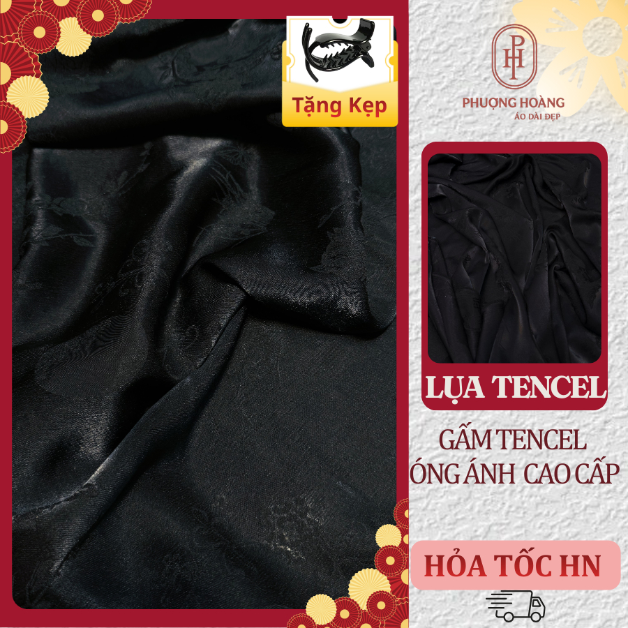 Vải Tencel Tơ Óng  Màu Đen Tuyền