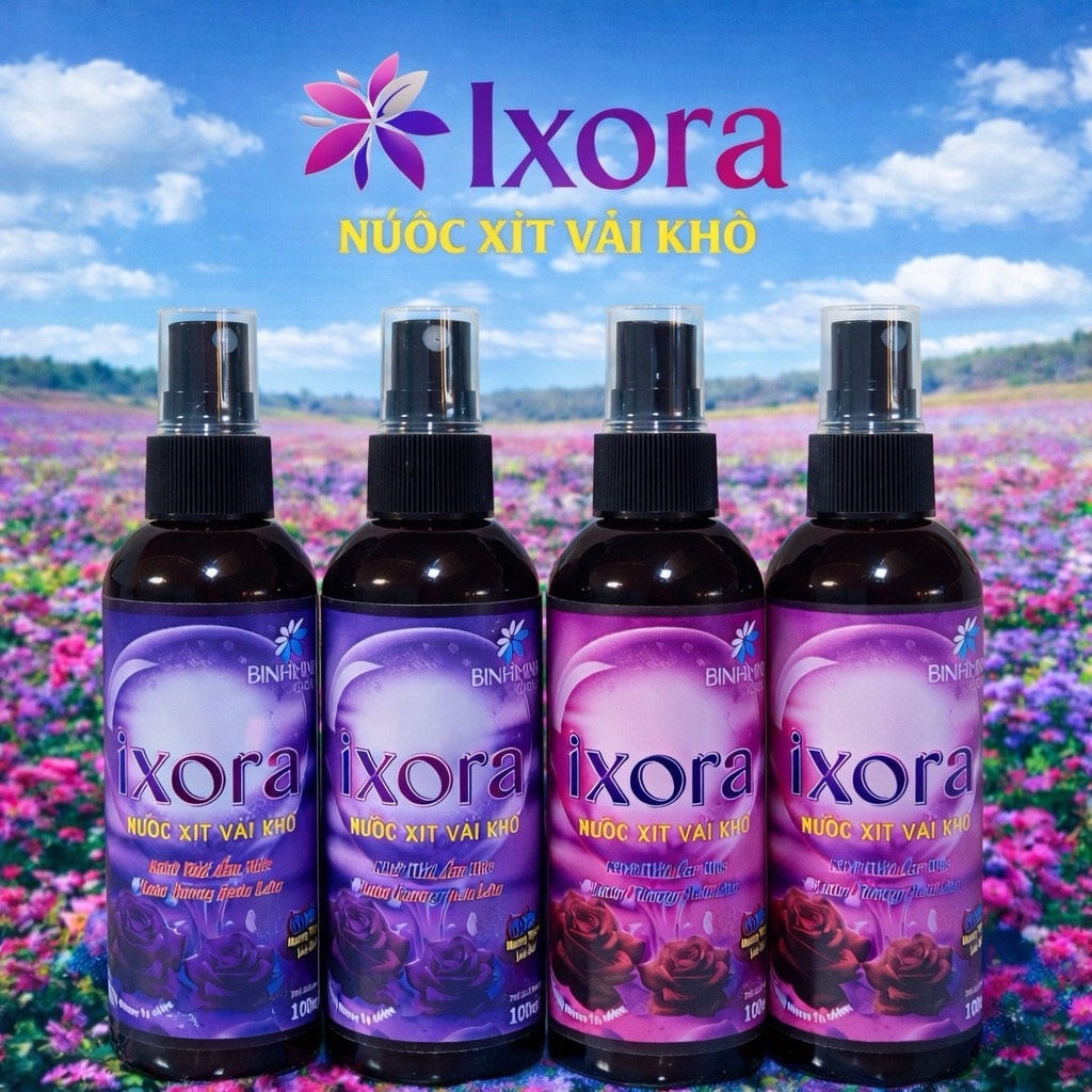 ( Flash Sale combo 6 chai)  XỊT XẢ VẢI KHÔ IXORA 100ml, XỊT THƠM QUẦN ÁO, LƯU HƯƠNG LÂU, KHỬ MÙI HIỆU QUẢ
