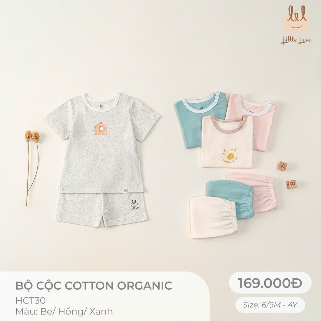 Bộ cộc tay cotton [Organic mềm mỏng mát, thấm hút co dãn tốt ] dành cho bé từ 6M -4Y (HCT30)