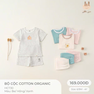 Bộ cộc tay cotton [Organic mềm mỏng mát, thấm hút co dãn tốt ] dành cho bé từ 6M -4Y (HCT30)
