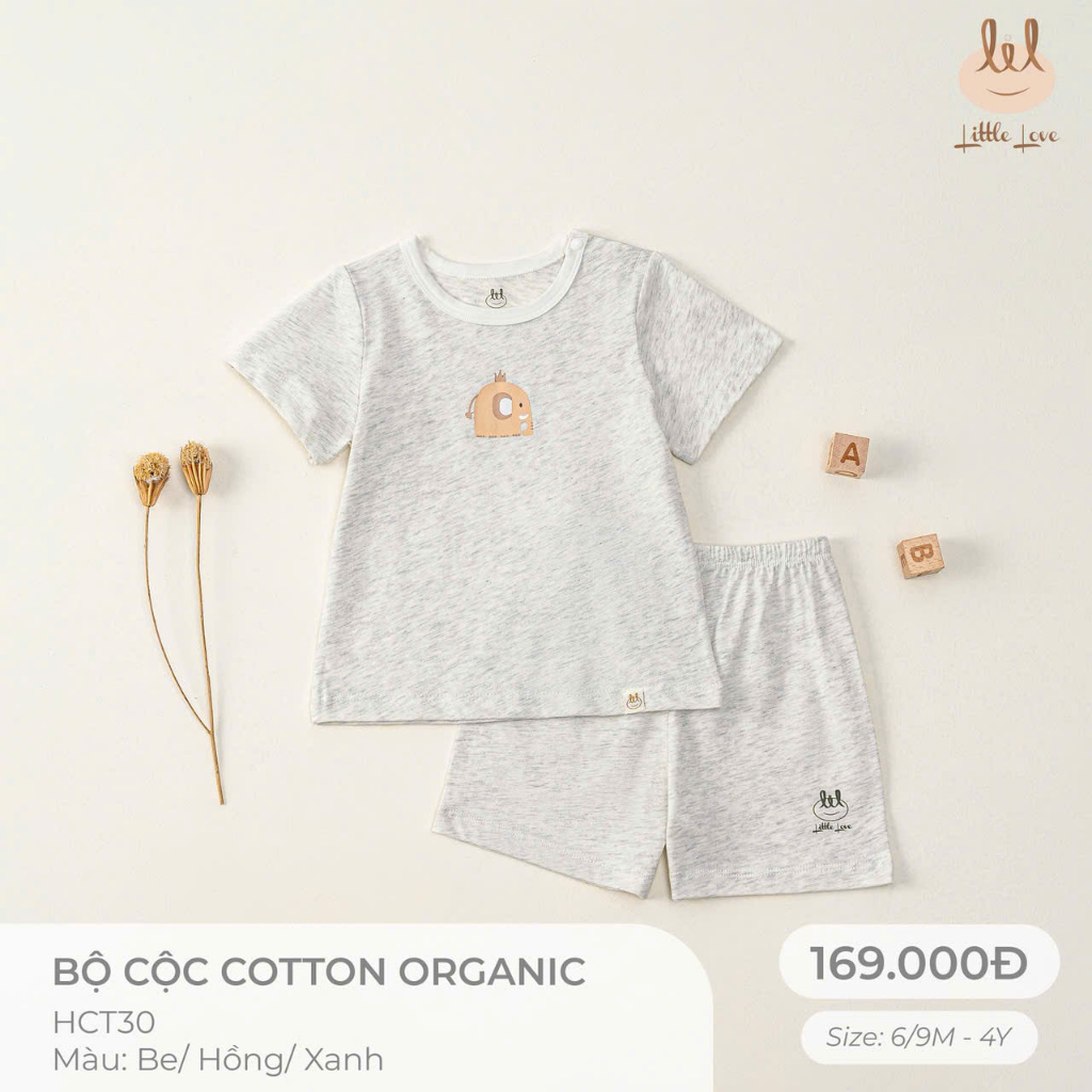 Bộ cộc tay cotton [Organic mềm mỏng mát, thấm hút co dãn tốt ] dành cho bé từ 6M -4Y (HCT30)