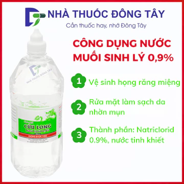 (Combo 4 Chai) Nước Muối Sinh Lý, Nước Súc Miệng Cửu Long Rửa Mặt Da Nhờn Mụn - Chai 500ml