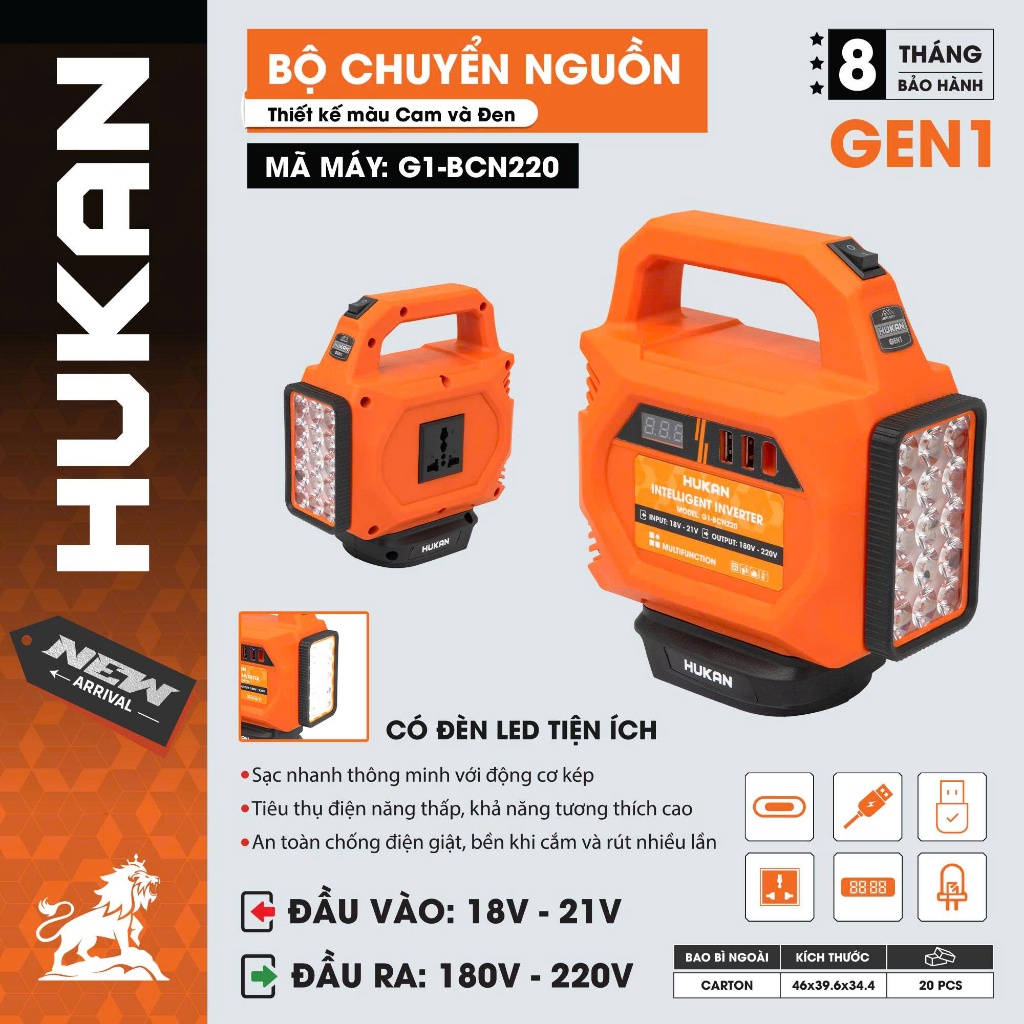 Thân đế chuyển đổi nguồn điện G1-BCN220, Chuyển 21v lên 220v, Đèn Led siêu sáng, Chân pin phổ thông