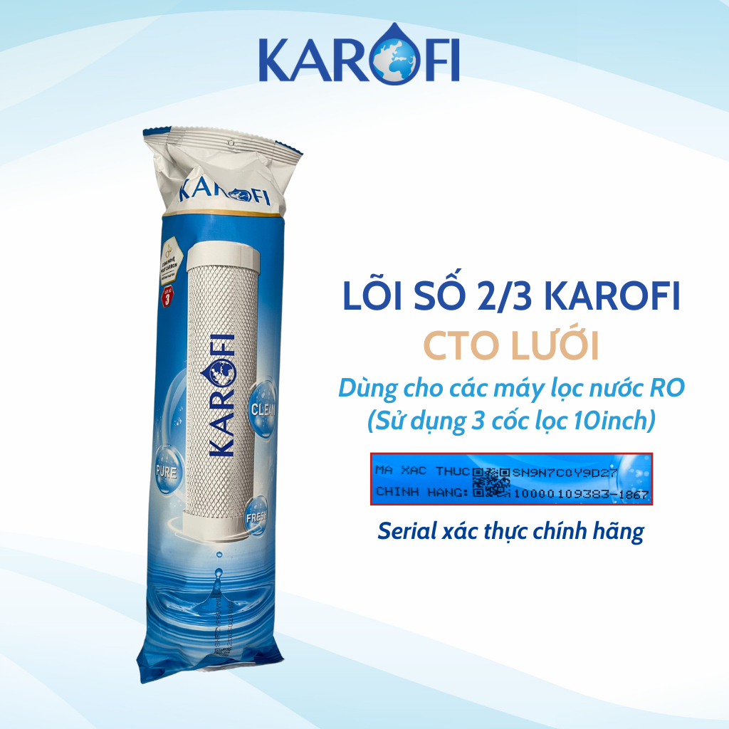 Lõi Lọc Smax Duo 3 Post Carbon Karofi - CTO Lưới Than Hoạt Tính Lắp Ở Vị Trí Số 2 Hoặc 3 Tùy Model Cho Máy Lọc RO